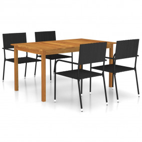 Dining Set Black Solid Acacia wood Large Stackable