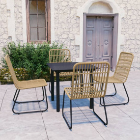 Dining Set Oak and Black Poly rattan, powder-coated ste...