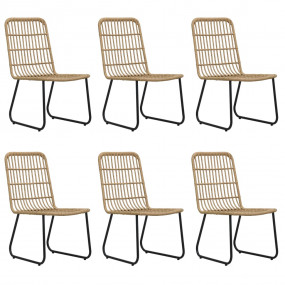 Dining Set Oak and Black Poly Rattan, Powder-Coated Ste...