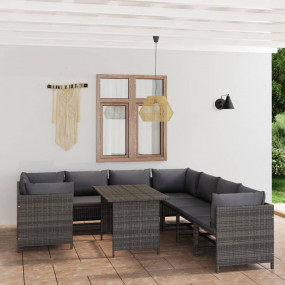 Garden Lounge Set Grey PE (polyethylene) rattan, powder...