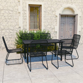 Dining Set Black Poly rattan, powder-coated steel, glas...