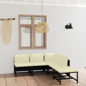 Garden Lounge Set Black, Cream white