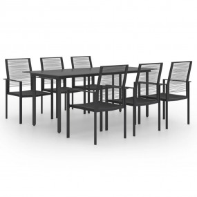 Dining Set Black Glass, Powder-Coated Steel, PVC Hollow...