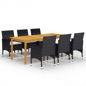 Dining Set Table: Brown, Chairs: Black, Cushions: Cream...