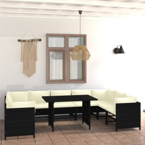 Garden Lounge Set Black, Cream white