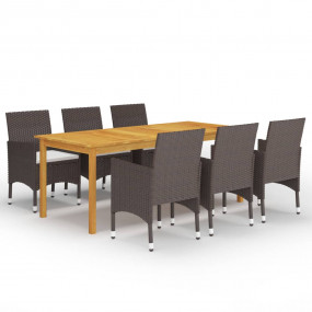 Dining Set Brown Solid Acacia wood, PE Rattan, Powder-c...