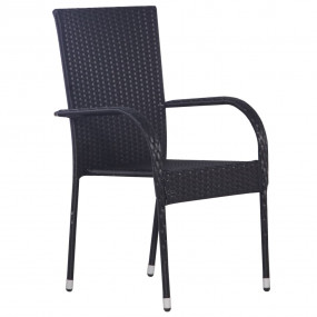 Dining Set Black Solid acacia wood, Powder-coated steel...