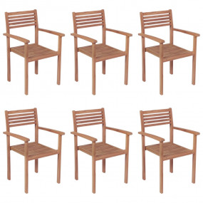 Stackable Chair Set of 6 Teak Solid Teak Wood Medium St...