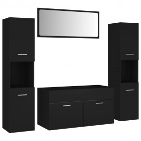 Bathroom Furniture Set Black Engineered wood, acrylic