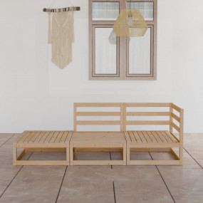 Garden Lounge Set Natural wood Solid pinewood Medium Mo...