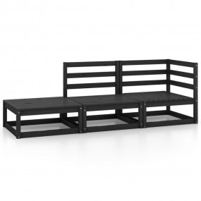 Garden Lounge Set Black Solid pine wood Medium Modular