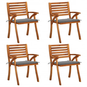 Garden Chair Set of 4 Natural Brown Solid Acacia Wood M...