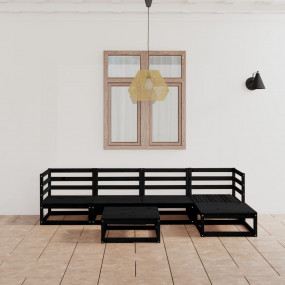 Garden Lounge Set Black Solid Pine Wood Medium Modular
