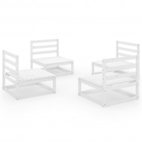 Garden Lounge Set White Solid Pinewood Medium Modular