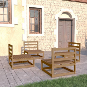 Garden Lounge Set Honey brown Solid pine wood Standard ...