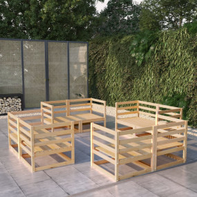 Garden Lounge Set Natural Pine Solid pinewood Large Mod...