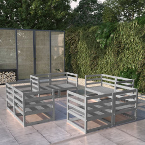 Garden Lounge Set Grey Solid Pine Wood Modular Garden L...