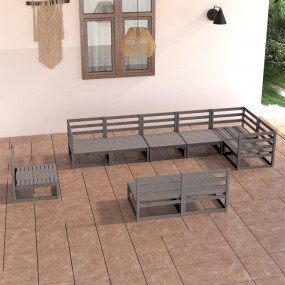 Garden Lounge Set Grey Solid Pine Wood Large Modular
