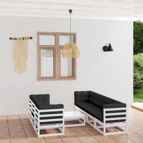 Garden Lounge Set White Solid Pinewood, Fabric (100% po...