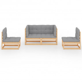 Garden Lounge Set Brown Solid pinewood Large Modular
