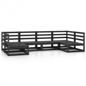 Garden Lounge Set Black Solid pinewood Modular Garden L...