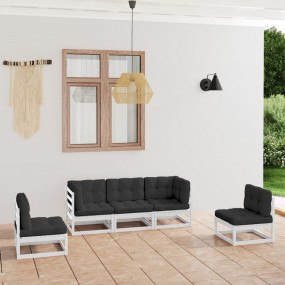 Garden Lounge Set White Solid pinewood, fabric (100% po...