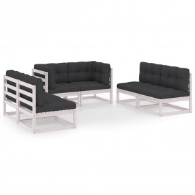 Garden Lounge Set White Solid pinewood, fabric (100% po...