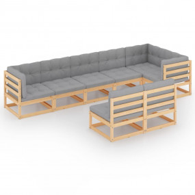 Garden Lounge Set Natural wood, Grey cushions
