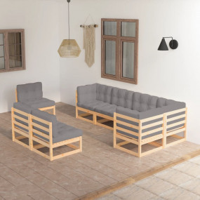 Garden Lounge Set Natural wood, Grey Solid Pinewood, 10...