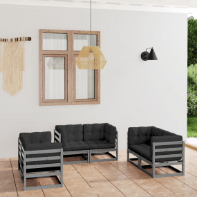 Garden Lounge Set Grey Solid pinewood, fabric (100% pol...