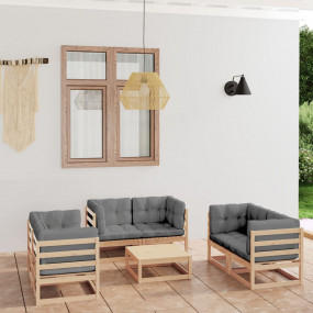 Garden Lounge Set Natural wood and Grey