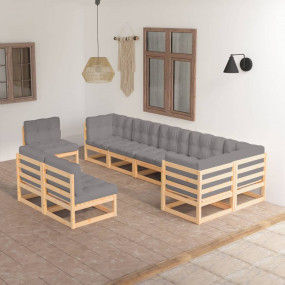 Garden Lounge Set Natural Wood Solid Pinewood Modular