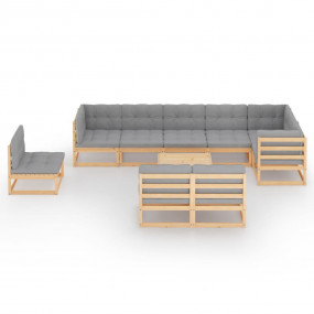 Garden Lounge Set Natural wood, Grey cushions