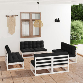 Garden Lounge Set White Solid pine wood Medium Modular