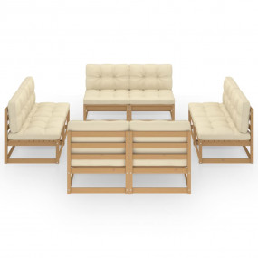 Garden Lounge Set Honey brown, Cream Solid pine wood, 1...