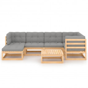 Garden Lounge Set Grey, Natural Wood Solid Pine Wood, P...