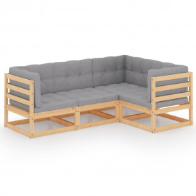 Garden Lounge Set Grey Solid Pinewood Medium Modular