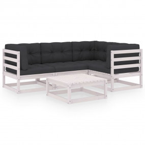 Garden Lounge Set White Solid pinewood, fabric (100% po...