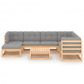 Garden Lounge Set Natural wood, Grey Solid pinewood, Po...