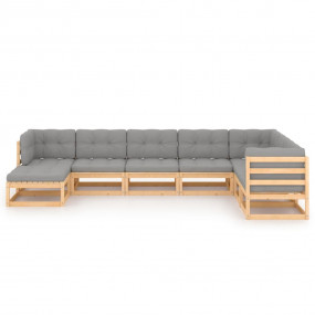Garden Lounge Set Natural wood, Grey cushions