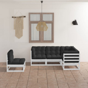 Garden Lounge Set White Solid pinewood, fabric (100% po...