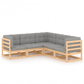Garden Lounge Set Grey, Pine Solid pinewood, fabric (10...