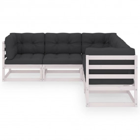 Garden Lounge Set White Solid pine wood, 100% polyester...