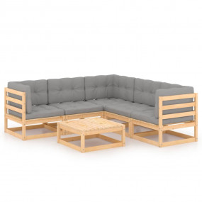Garden Lounge Set Grey, Pine Solid Pinewood, Polyester ...