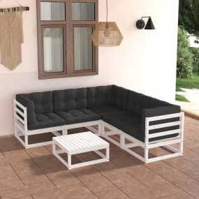 Garden Lounge Set White Solid pinewood, 100% polyester ...