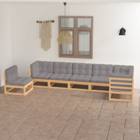 Garden Lounge Set Natural wood Solid pine wood Large Mo...