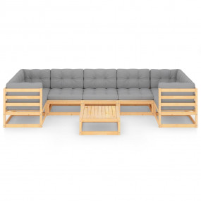 Garden Lounge Set Natural wood Solid pinewood Large Mod...