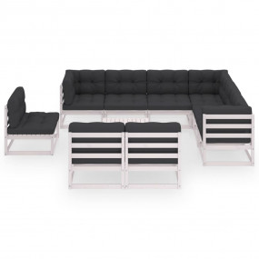 Garden Lounge Set White Solid Pinewood, Fabric (100% Po...