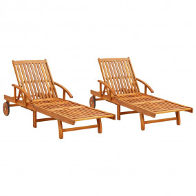 Sun Lounger Brown Solid Acacia Wood Standard Sun Lounge...