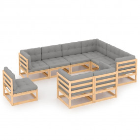 Garden Lounge Set Natural wood Solid pine wood Large Mo...